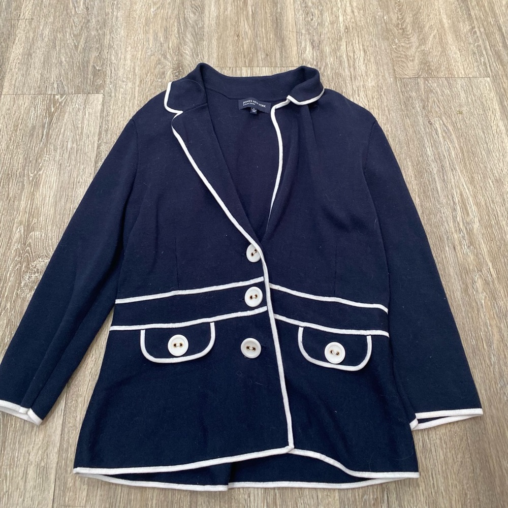 Women's Navy Blue Sweater with White Trim